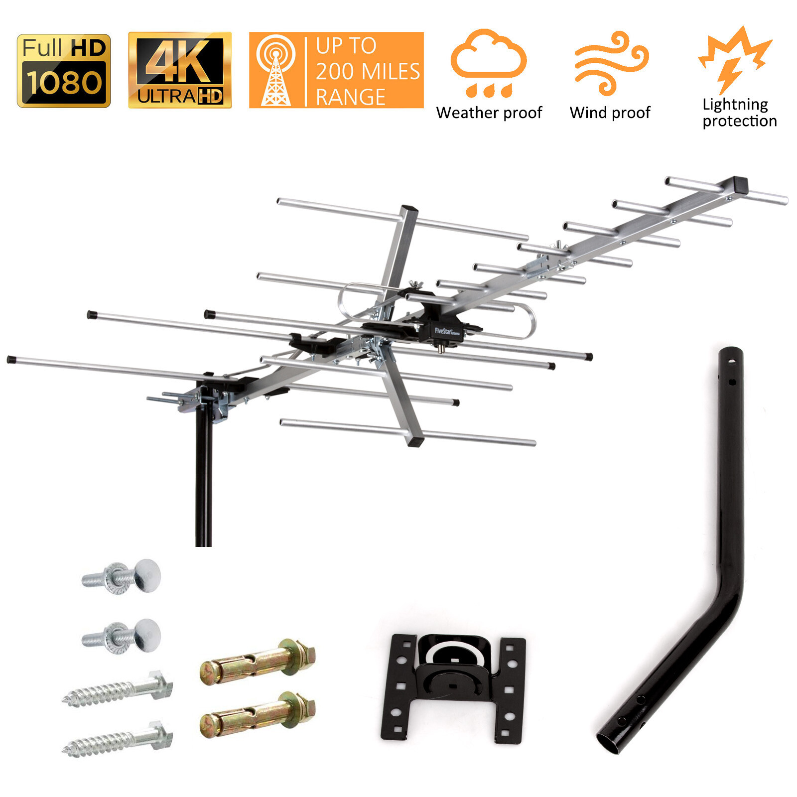 Outdoor Digital Yagi Antenna for Smart TV 4K 1080P with Cable 70-200 Mile Range
