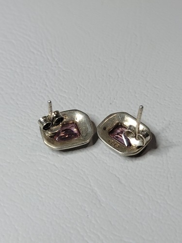 ART DECO STYLE 925 STERLING SILVER EARRING RECTANGLE PINK CZ UNIQUE ELEGANT 2207 - 第 4/7 張圖片