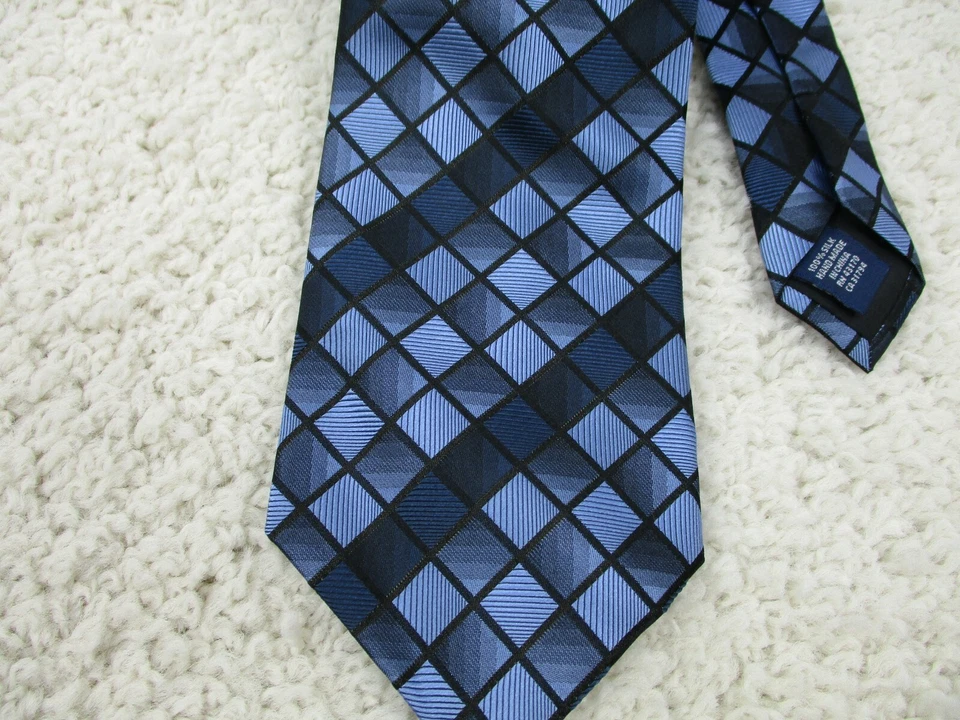 Corbata John Ashford 100 % azul seda abstracta a cuadros resistente a las manchas hecha a mano para hombre A1 Foto 2 de 4