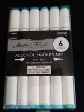 Alcohol Marker Set 6 Twin Tipped Chisel Blues Brush Color Master's Touch 1762442