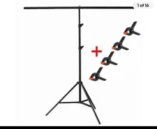 T-Shape Photography Adjustable Backdrop Support Stand Background Kit w/ 4 Clips