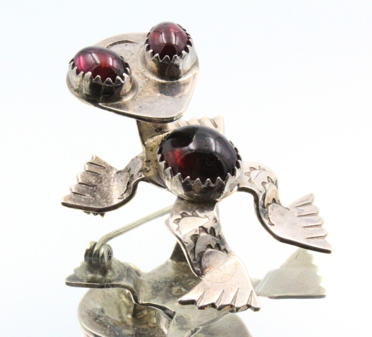 Art Acoya Stamped Sterling Silver Garnet Navajo 3D Toad Pin Pendant View 6
