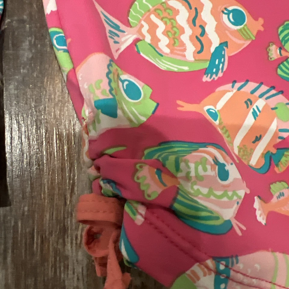 Hatley Niñas Manga Larga Rashguard Talla 6 Rosa Estampado de Peces Top Traje de Baño Natación Activo Foto 3 de 4