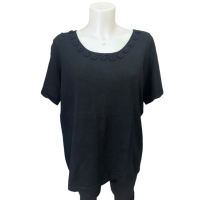 Grace Elements Black Silk Blend Knit Sweater Blouse Floral Patch sz 1XL NEW