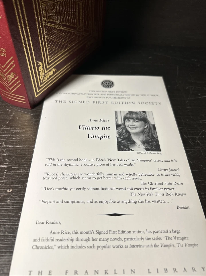 Franklin Library: Signed First Edition - Anne Rice Vittorio The Vampire / KAX - Image 2 of 4