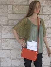 New Michael Kors Crossbody Bag Large EW Sandrine Stud Orange Leather Dust bag!