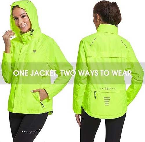 FitsT4 Sports Women's Waterproof Cycle/Run Jacket Mesh Lined Rain Jacket, Yellow - Picture 2 of 7