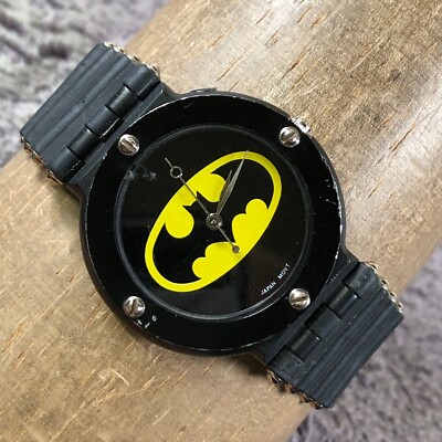Vintage 1989 Quintel Kids DC Comic Batman Black Rubber Quartz 32mm Watch 7 3/4''