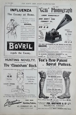 1899 BURENKRIEGSZEIT DRUCK WERBUNG WERBUNG FUCHSSPIRALE PUTTEES BOVRIL JAEGER