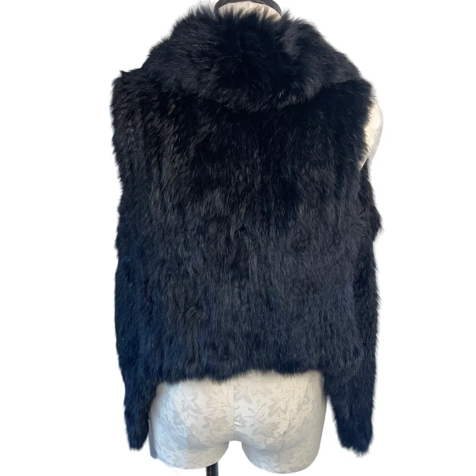 Chaleco Yves Salomon Mujer Talla Pequeña Negro Piel de Conejo Abierto Francia Diseñador Informal Foto 2 de 4