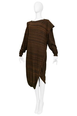 issey miyake brown dress Issey Miyake Forward Pleated Long Sleeve Midi Dress In Brown