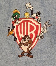Vtg 90s Looney Tunes  Warner Bros Blue Jean Jacket M Bugs Taz Marvin Tweety
