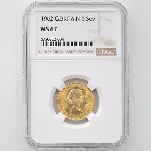 1962 Great Britain Elizabeth II Sovereign 1 Pound 7.99Grams Gold Coin NGC MS 67