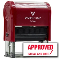 Vivid Stamp Approved Initial and Date (Pen Pointing Down) Rubber Stamp