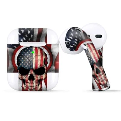 ITSASKIN Skins Wraps compatible for Apple Airpods America Skull Military USA Murica