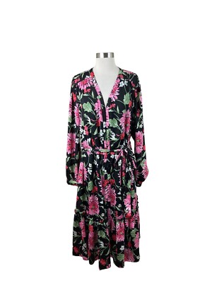 Draper James RSVP 2X Black Floral Flowing Midi Dress Tie Belt Garden Party  | eBay