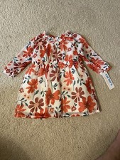 Carters Baby Girls Floral Dress Sheer Sleeves Diaper Cover Size 6 Months New