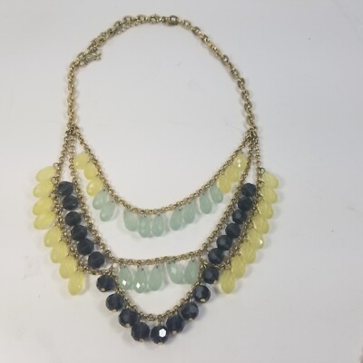 Lia Sophia Gold Tone Multi Strand Necklace Dangle Faceted Beads Black Yellow