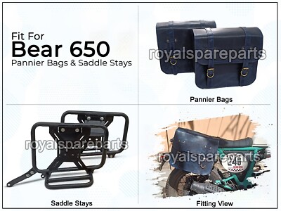 Für Royal Enfield Bear 650 Navy Blue Leder Koffer Und Sattelstreben