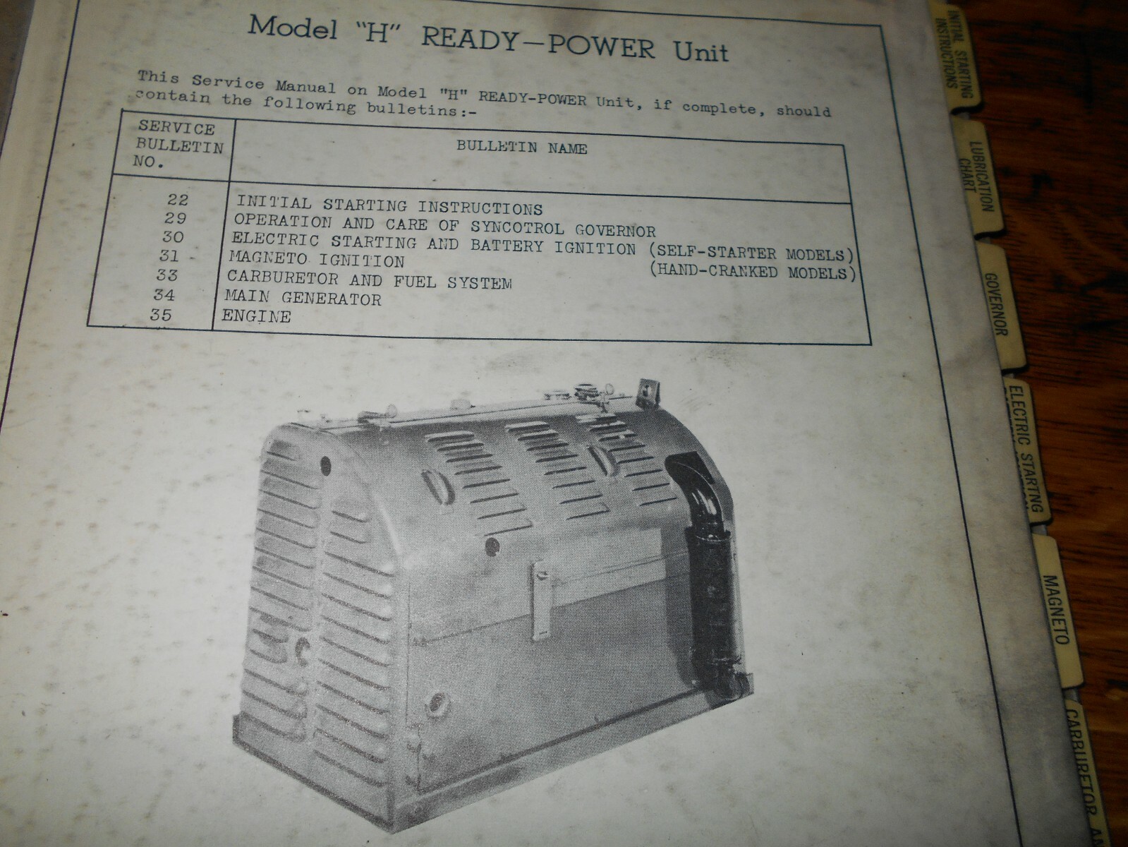 1946-1947 Ready-Power Company Model "H" Power Unit Operating & Service Manual