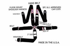 RJS RACING SFI 16.1 5 POINT HANS CAM LOCK FLOOR MOUNT BELT BLACK