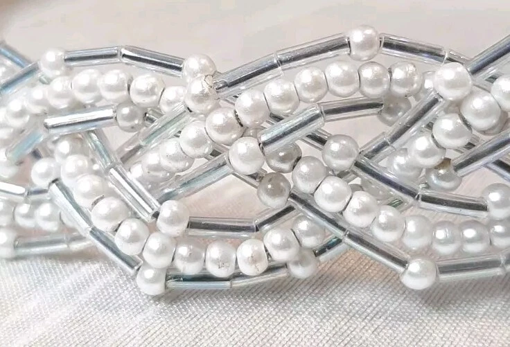 Diadema de Colección Trenzada Imitación Perla Tubo Iridiscente Cuentas Corona para la Cabeza Boda Novia Foto 3 de 4