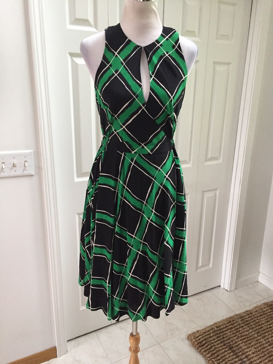 slim fit dress slacks Anthropologie Green & Beige Plaid "Inwood Dress" by Maeve, Size 6, Ori   The Mustard Dandelion