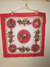 Vintage Western Cowboy Rodeo Print Bandana Square Red Deadstock New Old Stock