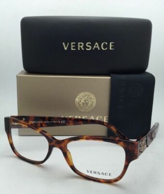 New VERSACE Rx-able Eyeglasses VE 3196 5074 52-16 Tortoise Havana Frames w/Studs