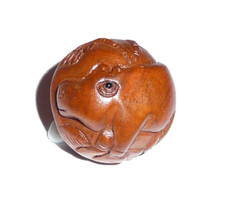 Wonderfully Detailed Hand Carved HIPPO Boxwood Round Button 1" Diameter Hippo