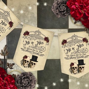 Skull Wedding Mr Mrs Bunting Skull Banner Garland Gothic