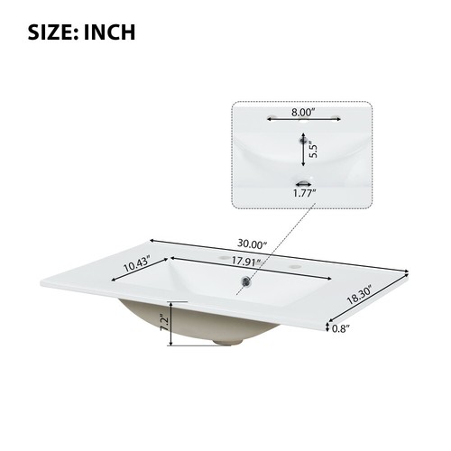 30" Bathroom Vanity with Sink, Cabinet, 2 Drawers & Door, Adjustable Shelf - Picture 5 of 24