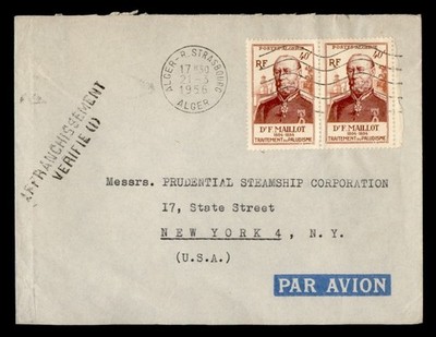 DR WHO 1956 FRENCH ALGERIA PAIR ALGER TO USA R00353