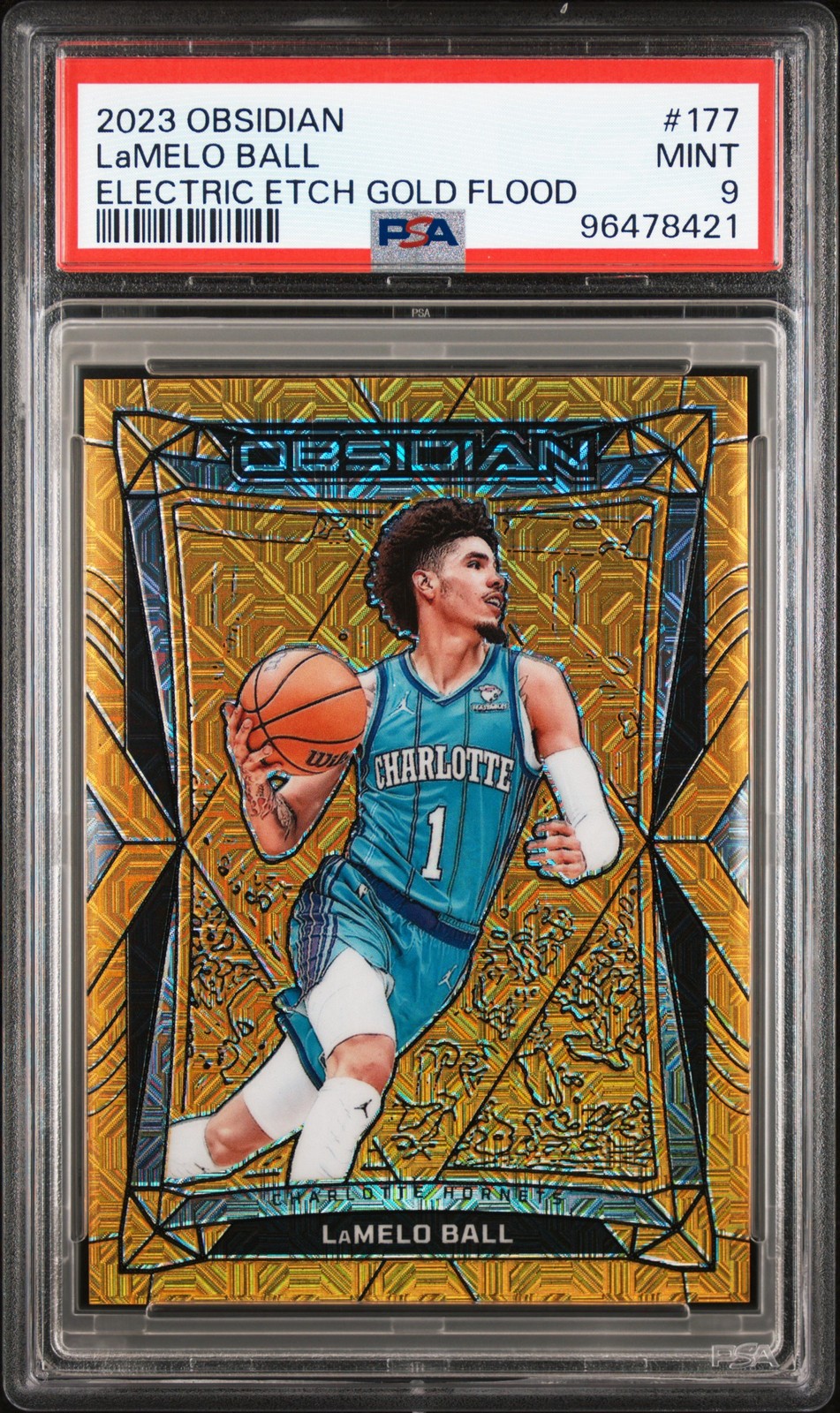 2023 Panini Obsidian Lamelo Ball #10/10 Gold Flood PSA 9 Mint Electric Etch #177