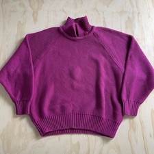 Vintage Eddie Bauer Size Medium Purple Mock Neck Button Knit Hong Kong Sweater