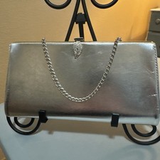 Vintage Shiny Silver Clutch Purse Silver Rhinestone Clasp/Chain.