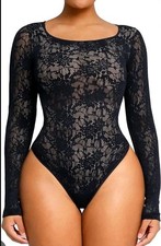 Nwt SHAPELLX Lace Bodysuit Long Sleeve for Women Tummy Control Medium/Large