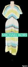 Michael Kors Striped Maxi Dress V-Neck Short Sleeve Pullover Multi-Color