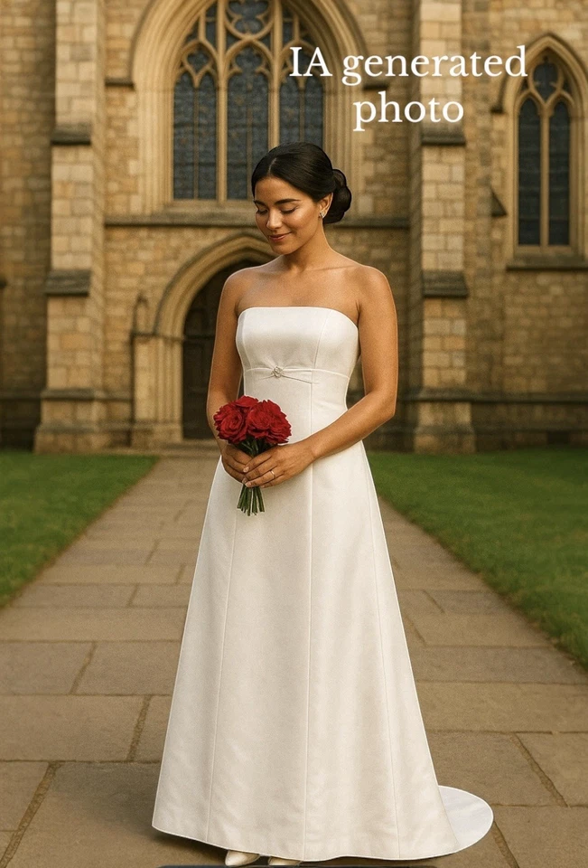 Vestido de novia minimalista sin tirantes Pronovias Barcelona, una línea, talla 6 EE. UU., 8 UK Foto 2 de 4