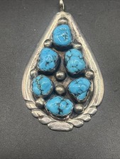 Vintage Signed “F. WERO” Navajo Sterling Silver Turquoise Handmade Pendant (J)