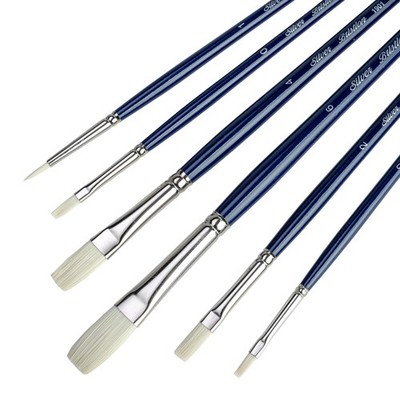 BR-1951 Bristlon Long Handle Flat Brushes with Very Stiff White Synthetic Tip...