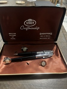 Sheaffer Pen Pencil Gift Set Stacy Mother of Pearl Cuff Links Tie 