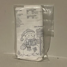 Herrschners Xmas Snowman Table Runner &4 Napkins Pre Stamped Cross Stitch Opened