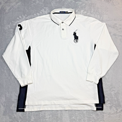 Polo Ralph Lauren Men Rugby Long Sleeve White Black Men 2XLT Tall