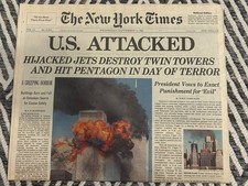 New York Times Sept 12 2001 9/11 Attacks Front Page Original Newspaper