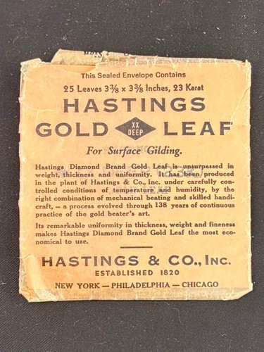 Hastings & Co Gold Leaf XX Deep for Surface Gilding 23 Karat Used Remnant Crafts