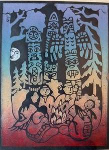 Northwest Native American Themed Lithograph Undetermined Artist Signed 1978