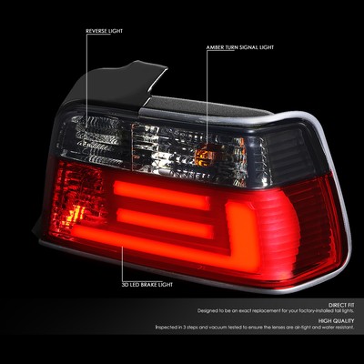 FOR 92-98 E36 3-SERIES/M3 4DR SMOKED LENS HOUSING RED 3D LED BRAKE
