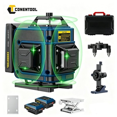 Conentool 16 Line Laser Level Wasserwaage 4D 360° Kreuzlinienlaser mit 2xAkkus