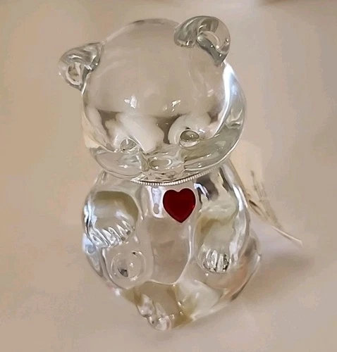 FENTON Glass January Birthstone Bear Figurine Red Heart w Tags Vintage 1980s